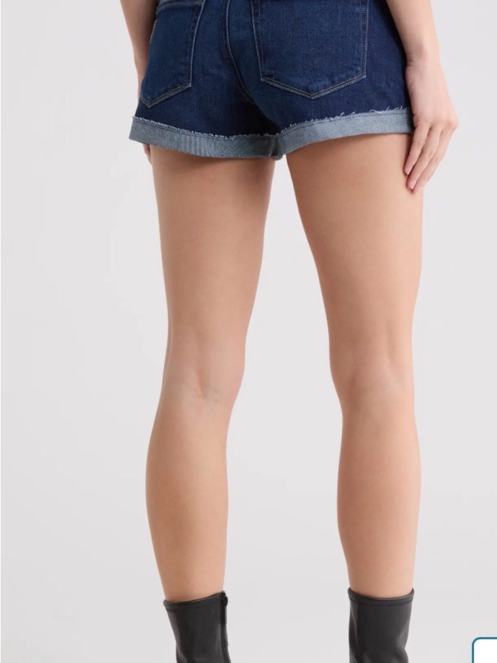 PAIGE Dark Blue Rolled-Hem Denim Shorts - Picture 2 of 7